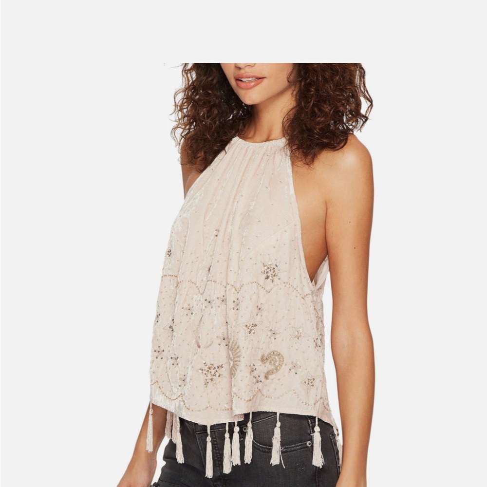 NWT FREE PEOPLE BLUSH EMBELLISHED VELVET MIDNIGHT MAGIC TANK TOP - Picture 3 of 9